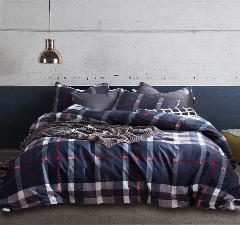 Houseri Navy Blue Plaid Comforter Sets Twin for Boys Deep Blue Buffalo Checkered Bed Sets Dark Color Grid Bedding Kids Teen Girls College Multicolor Checks Gingham Dorm Bedding Twin Size - Image 5